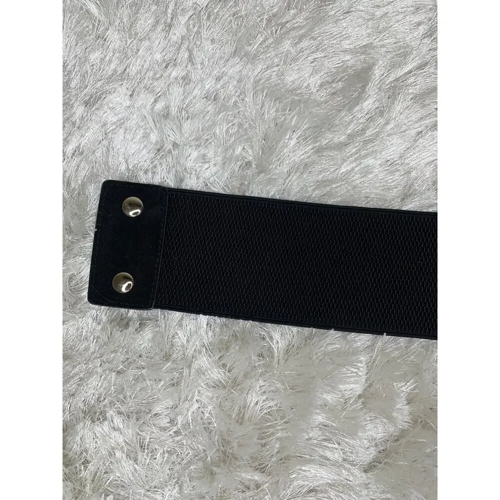 Black 3D Flower Belt Rhinestone Center Stretch Wide Belt Sz Small Medium